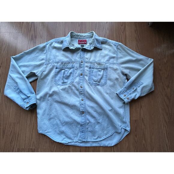 1990s Vintage Marlboro Acid Wash Denim Button Up Shirt Long Sleeve - Large - Picture 1 of 5